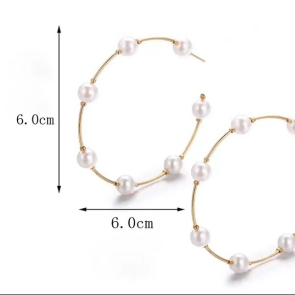 Gold & Pearl Round Hoop Earrings NEW - Picture 6 of 7